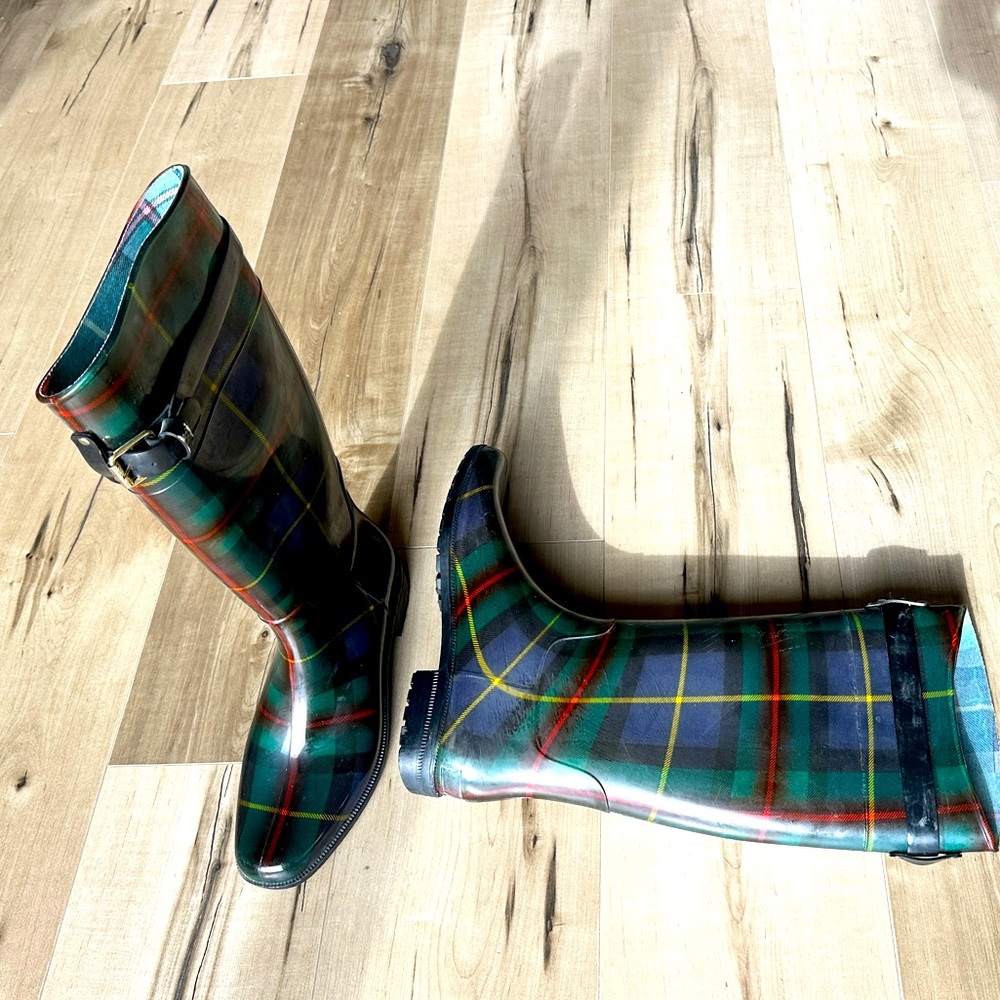 Ralph Lauren Plaid Rain Boots 11 - Picture 3 of 5